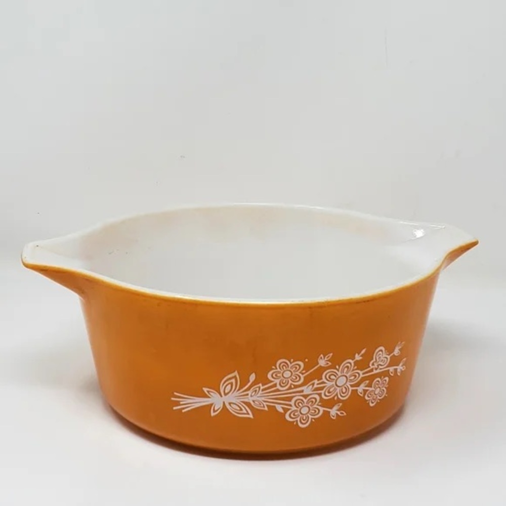 Pyrex Orange Floral Casserole Dish
